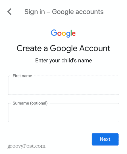 gmail bērna konta nosaukums