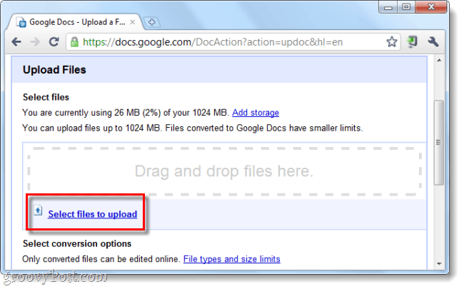 Web failu augšupielāde ērtā veidā pakalpojumā Google dokumenti