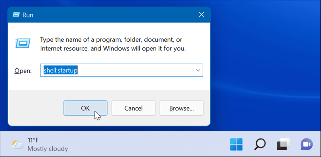 čaulas palaišanas lietojumprogrammas palaišanas laikā operētājsistēmā Windows 11