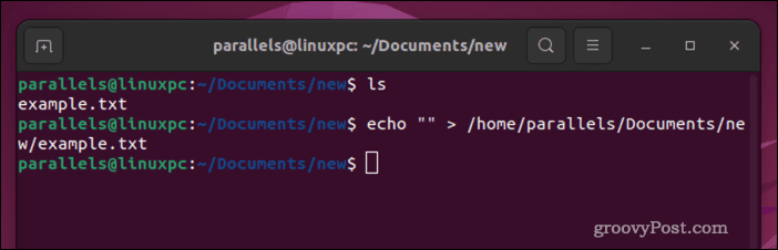 Iztukšojiet Linux failu, izmantojot echo