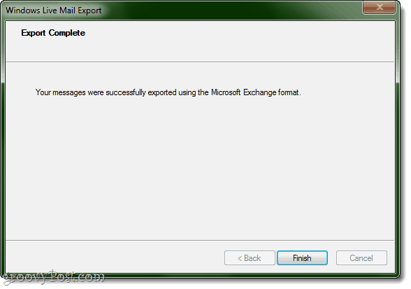 Eksportēšana uz Outlook no Windows Live Mail ir pabeigta!