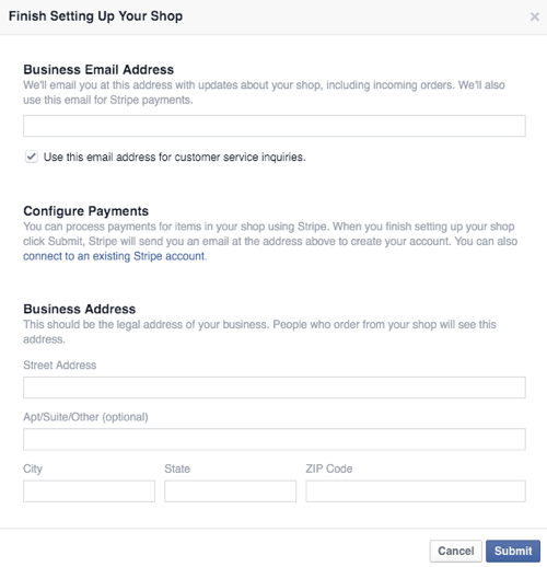 konfigurēt facebook veikala biznesu un maksājumu informāciju