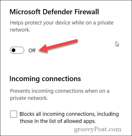 Atspējot Windows ugunsmūra slīdni