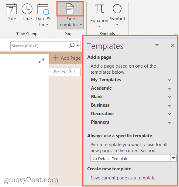 Veidņu sānjosla pakalpojumā OneNote