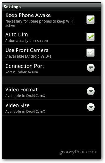 DroidCam Android lietotnes iestatījumi
