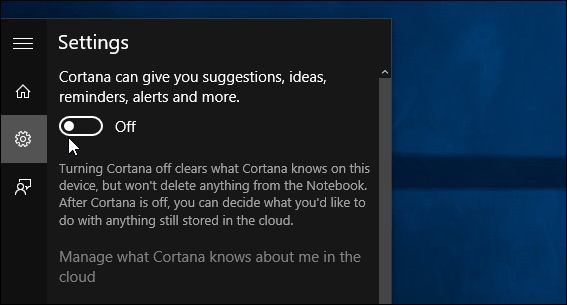 izslēdziet visas kartes Cortana