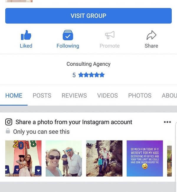 Facebook mobilā lietotne tagad iesaka Instagram fotoattēlus kopīgot lapā.