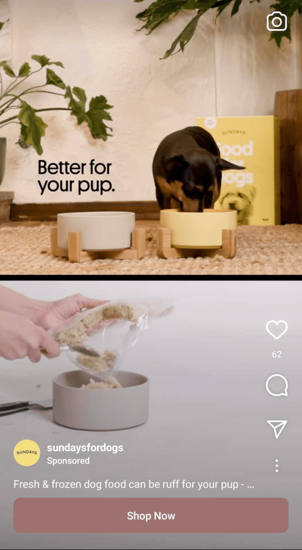Instagram Reels reklāmas attēls, kurā redzams salīdzinājums ar konkurentu