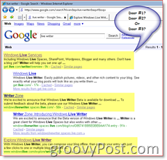 Google meklēšanas rezultātu attēls Windows Live Writer