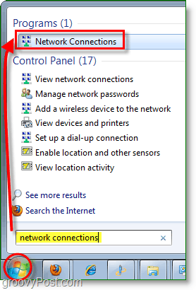 Windows 7 atveriet tīkla savienojumu dialogu