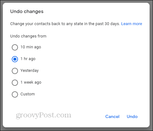 Google kontakti Atsaukt izmaiņas laika grafikā