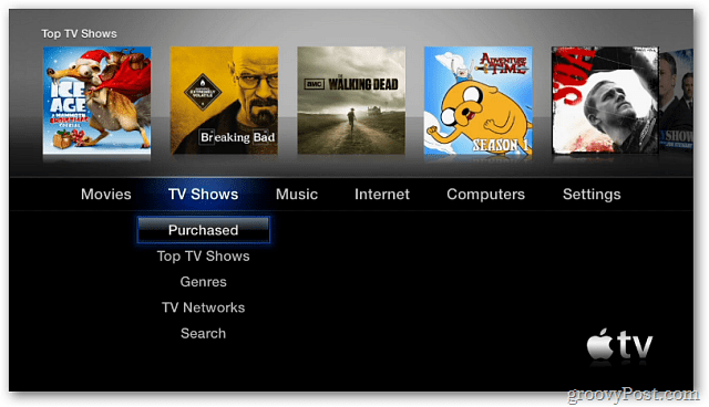Apple TV 2 galvenā izvēlne