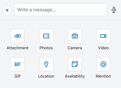LinkedIn mobilās lietotnes izlikšanas iespējas, ieskaitot pielikumu un GIF