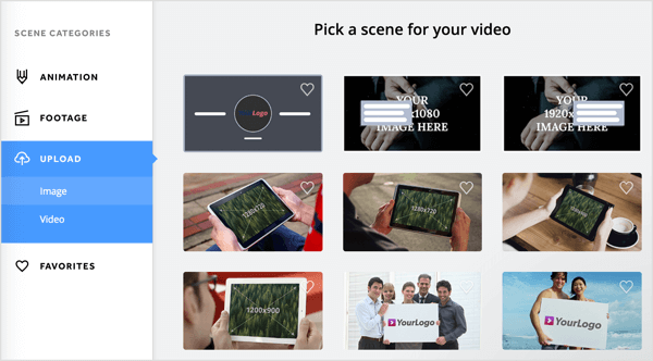 Cilnē Biteable Upload izvēlieties sava video sižetu.
