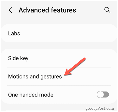 Android kustību un žestu izvēlne