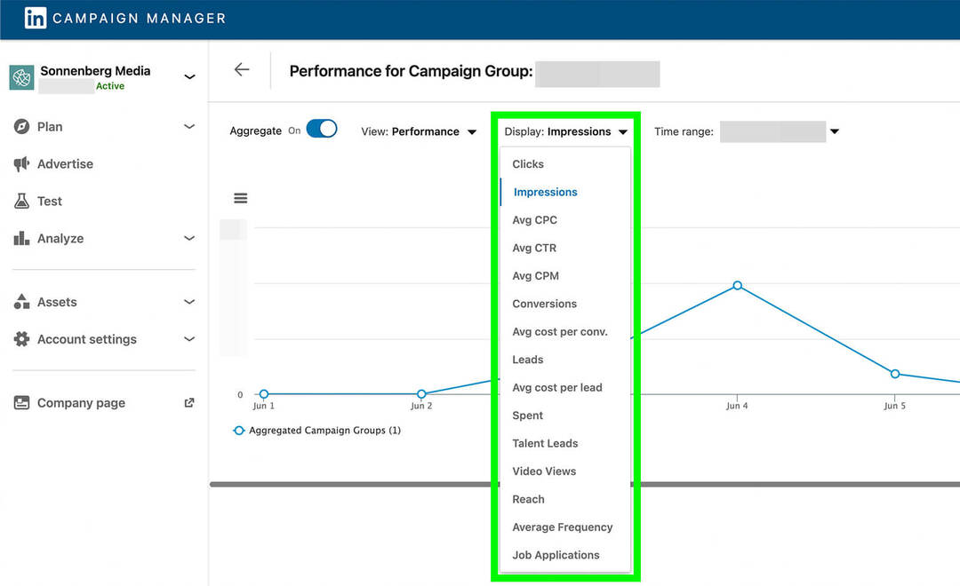 kā-to-linkedin-campaign-manager-advertise-business-perfomrance-chart-display-step-3