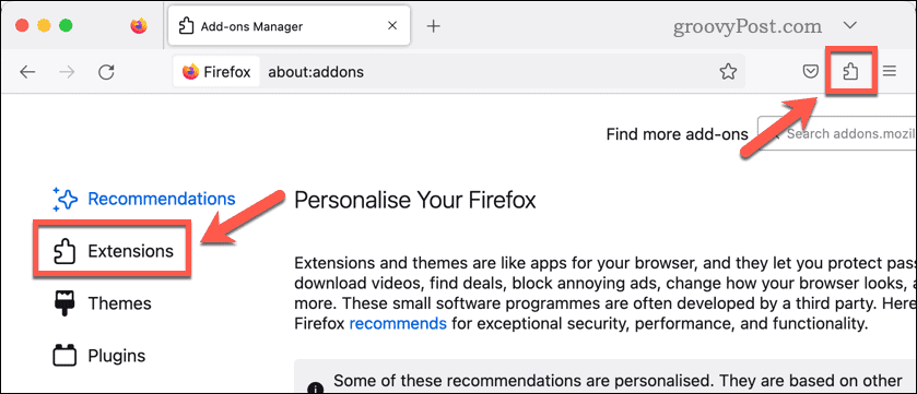 Atveriet Firefox paplašinājumus