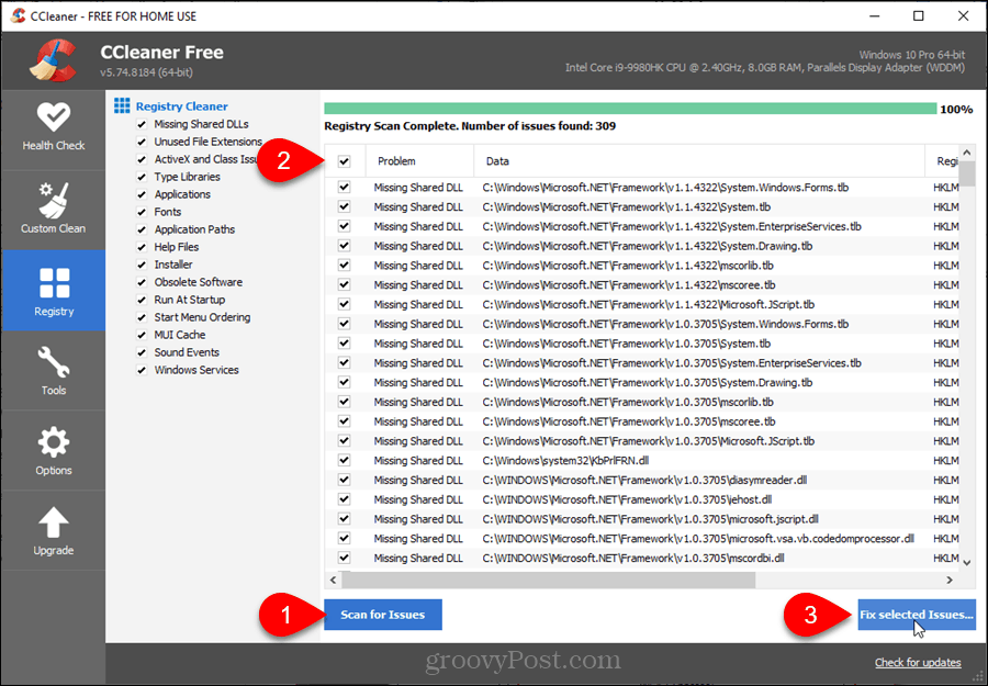 CCleaner reģistra tīrītājs