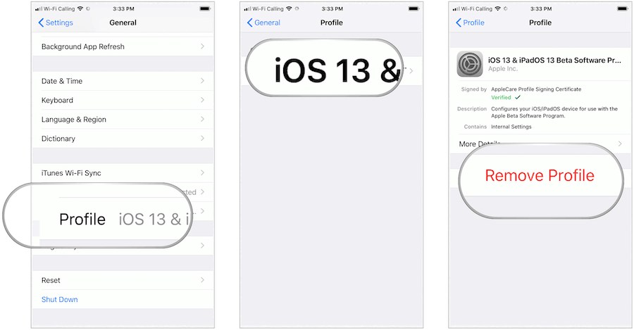 Attālais iOS 13 profils