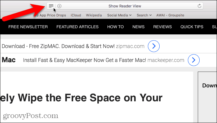 Rādīt lasītāja skatu Safari for Mac