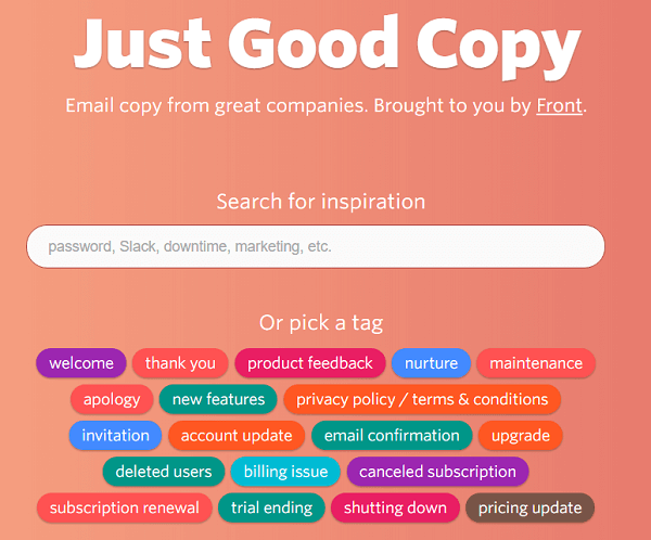 Just Good Copy sniedz jums e-pasta ziņojumu paraugus, lai jūs sāktu darbu.
