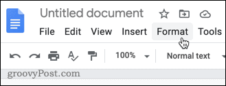 Google dokumentu izvēlne Formatēt