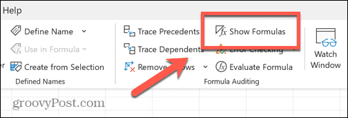 Excel parādīt formulas pogu ir noņemta atlase