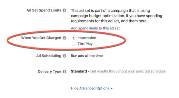 Maksa par Facebook ThruPlay optimizāciju.
