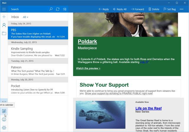 Iesūtnes pasta lietotne Windows 10