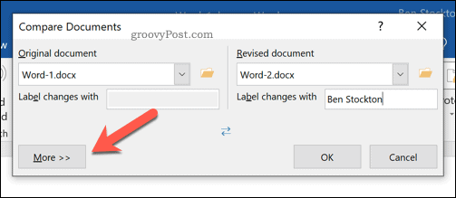 Papildu iespējas, lai salīdzinātu Microsoft Word dokumentus