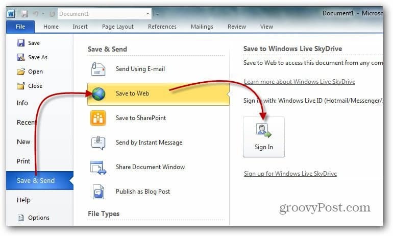 Padoms tīkla diska kartēšanai uz Windows Live Skydrive, izmantojot Office 2010