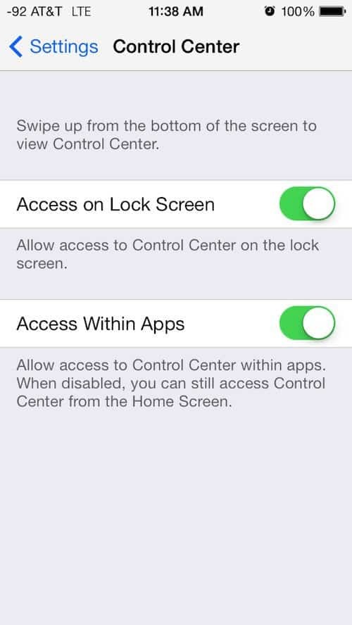 Kā atspējot iOS 7 vadības centru, vienlaikus izmantojot lietotnes