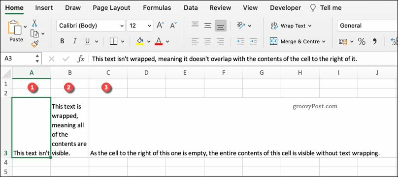 Dažādu Excel teksta ietīšanas formātu piemērs
