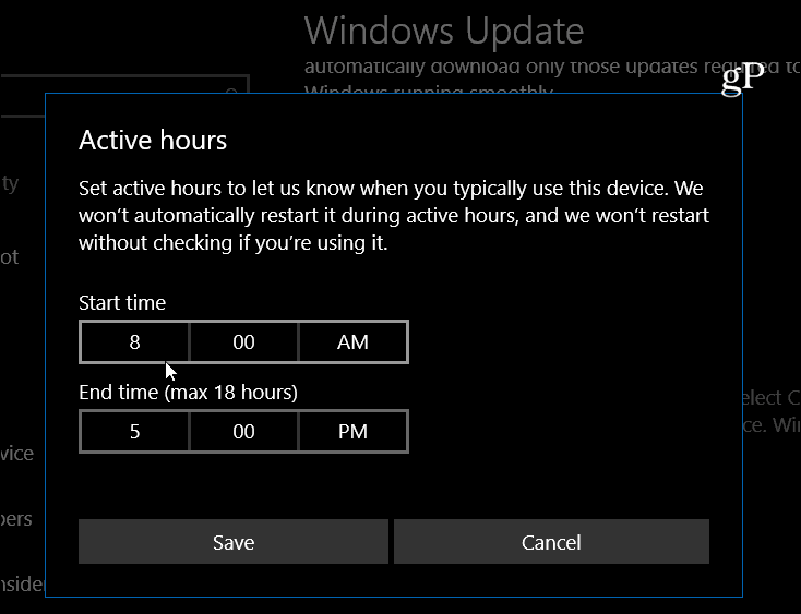 Windows 10 nosaka aktīvās stundas