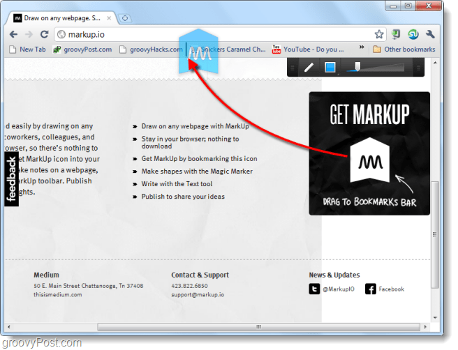 Ekrāna tveršanas vietnes un zīmē tos, izmantojot Markup.io