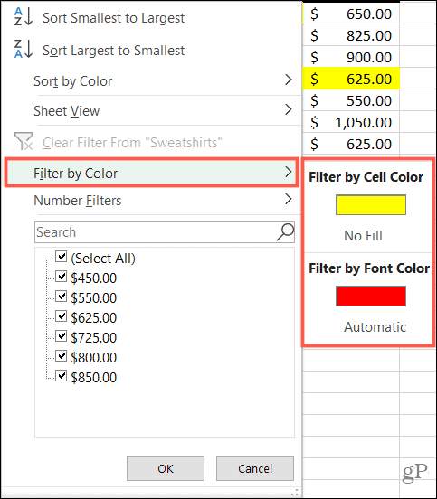 Filtrējiet pēc krāsas programmā Excel