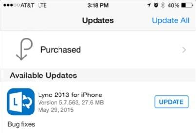 Lync iPhone atjaunināšanai