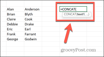 Excel concat funkcija