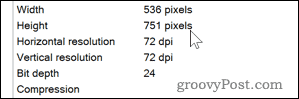 DPI informācija par attēlu operētājsistēmā Windows