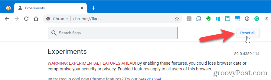 Chrome papildu iestatījumu lapā noklikšķiniet uz Atiestatīt visu