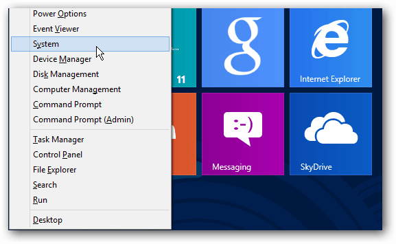 Windows 8 enerģijas lietotāja izvēlne