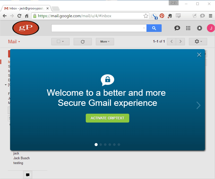 Criptext ir instalēts gmail