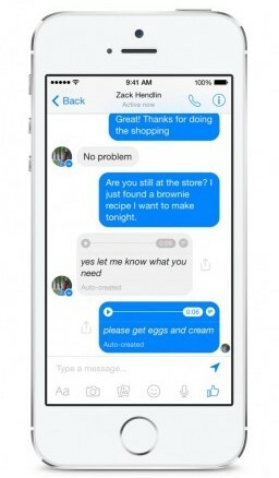 Facebook Messenger pārbauda balss teksta funkciju.