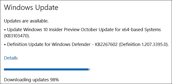 Oktobra atjauninājums (KB3103470) Windows 10 iekšējās informācijas priekšskatījumam
