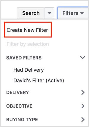 facebook reklāmu pārvaldnieks izveido jaunu filtru