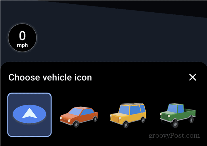Google Maps automašīnas simbola izvēle