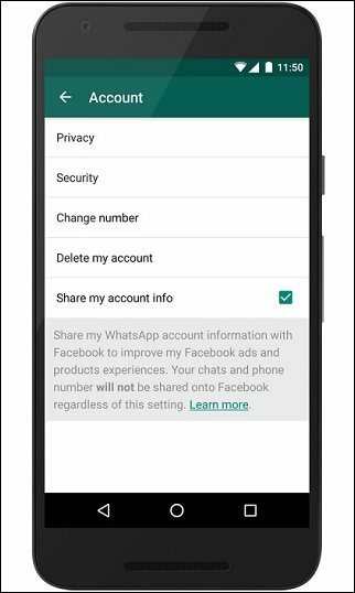 Neļaujiet WhatsApp koplietot kontaktinformāciju ar Facebook