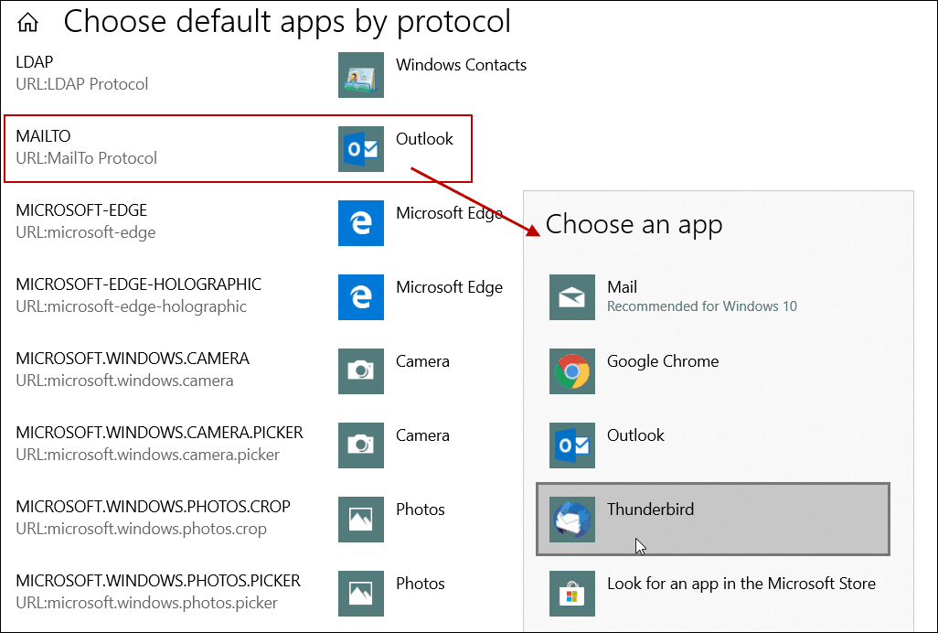 Iestatiet Noklusējuma e-pasta lietotni, izmantojot Windows 10 protokolu