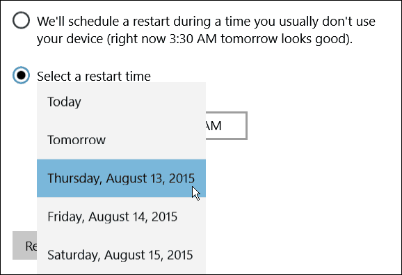Ieplānojiet Windows 10 restartēšanas dienu