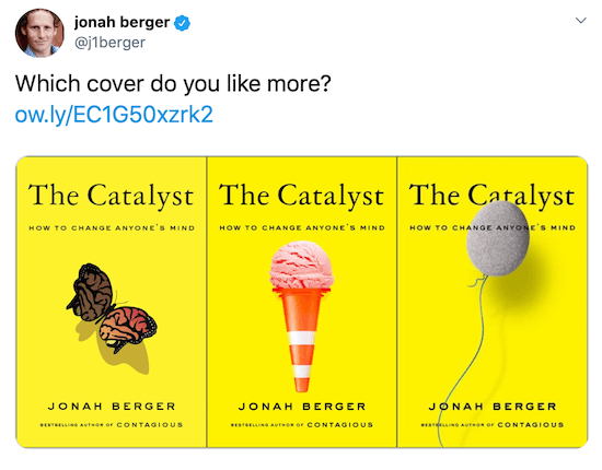 Džona Bergera tvīts ar trīs iespējamo grāmatu vāku attēliem